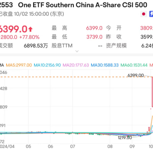 日本上市的A股南方中证500指数ETF继续大涨 较9月30日收盘价涨逾10倍 ...