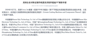 美国企业对特定制作机器及其组件提起337调查申请