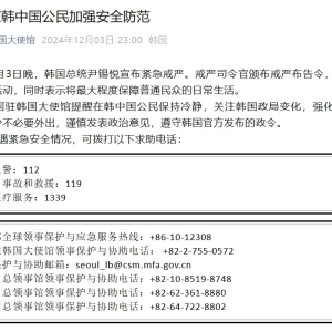 中国驻韩国大使馆：提醒在韩中国公民加强安全防范